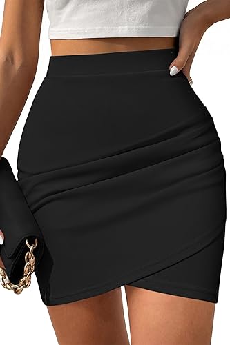 High Waisted Mini Skirts for Women Tulip Hem Ruched Asymmetrical Bodycon Pencil Short Skirts Date Night Outfits