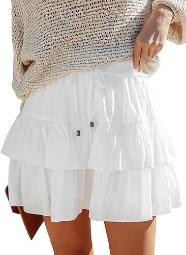 Shorts for Women Boho Ruffled Tiered Skorts Casual High Waist Mini Skirts Tennis Golf Comfy Shorts