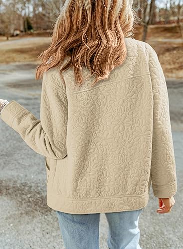 Jackets for Women Casual Long Sleeve Collared Jacquard Coats Trendy Button Down Shacket Jacket with Pockets