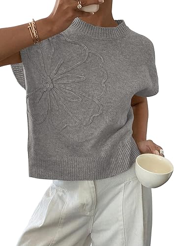 Women's 2026 Spring Sweater Vest Trendy Flower Knit Short Sleeve Cute Pullover Tank Tops Summer Fashion Clothing