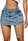 Load image into Gallery viewer, Women Cargo Skirt Denim Mini Low Waist Y2K Jean Skirts with Pockets