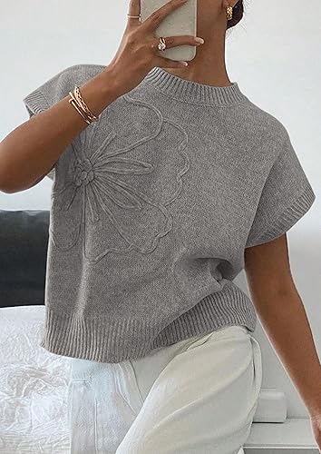 Women's 2026 Spring Sweater Vest Trendy Flower Knit Short Sleeve Cute Pullover Tank Tops Summer Fashion Clothing