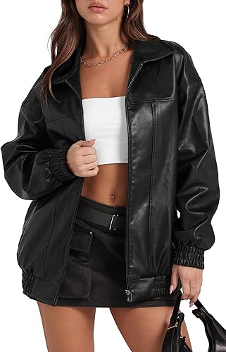 Leather Jacket Women Faux Oversized Motorcycle Bomber Coats 2026 Fall Fashion Outfits